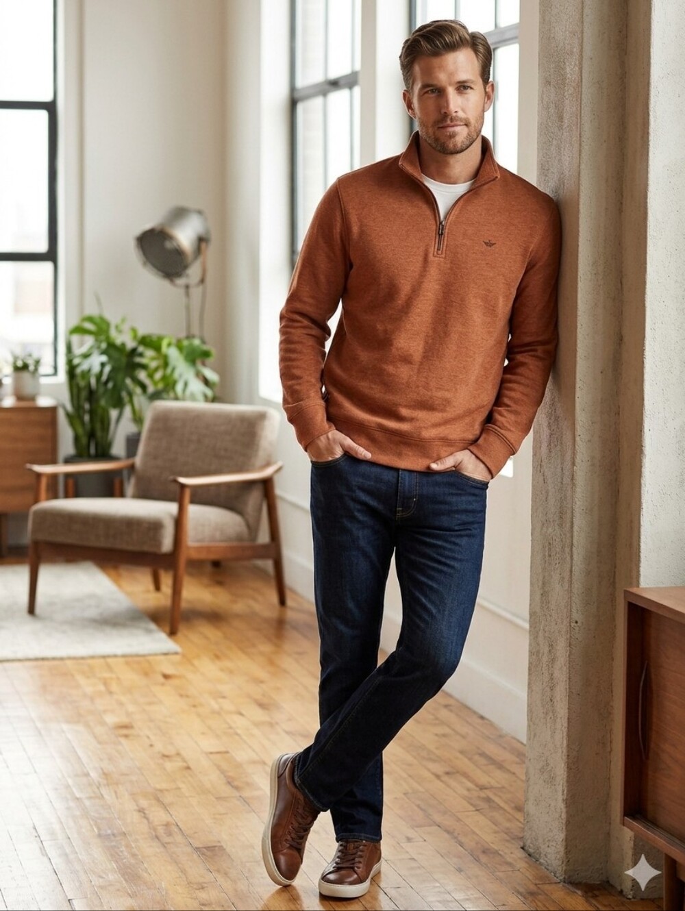Dockers Men's Zip-Neck Sweater in  Rust Color